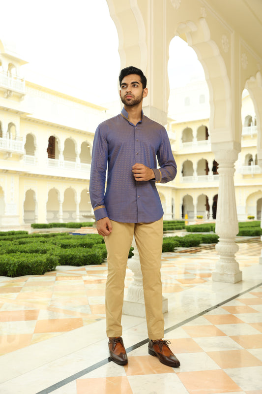 Purple Beige Dotted Cotton Shirt
