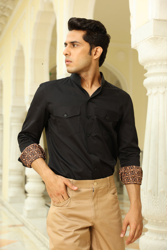 Black Cotton Shirt w Pockets