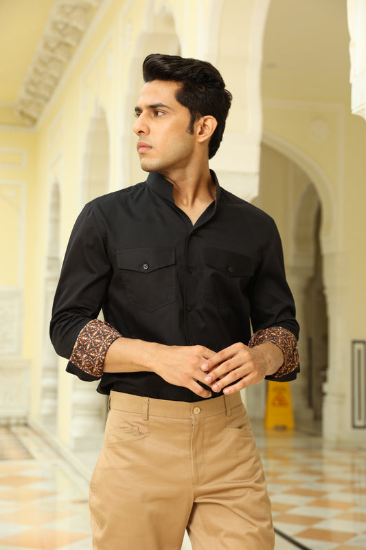 Black Cotton Shirt w Pockets