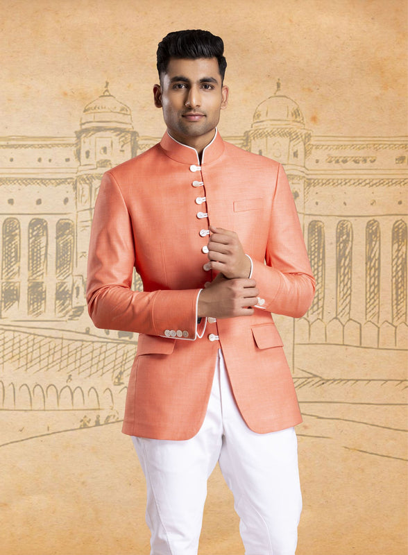 Peach Multibutton Jodhpuri Jacket