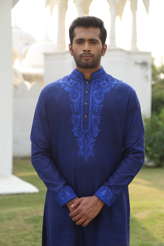 Navy Blue Embroidered Kurta