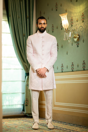 Pink Linen Silk Achkan