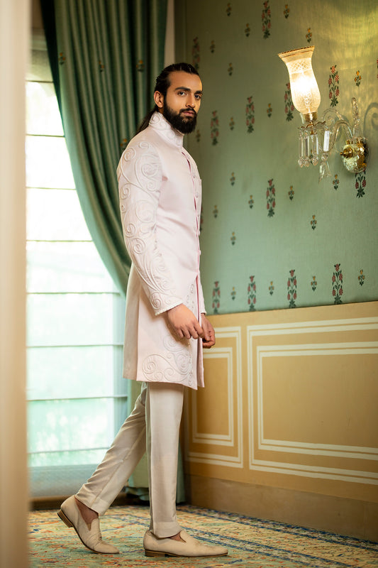 Pink Linen Silk Achkan