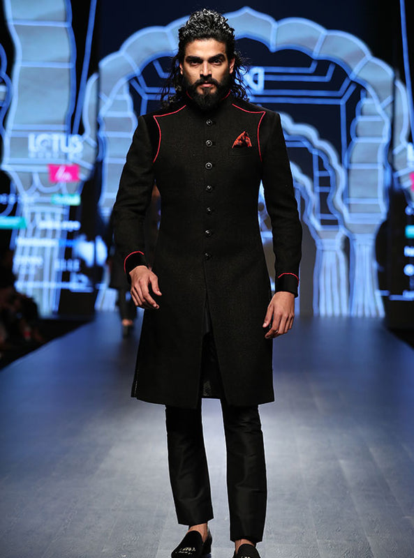 Black Cotton Silk Aligarhi