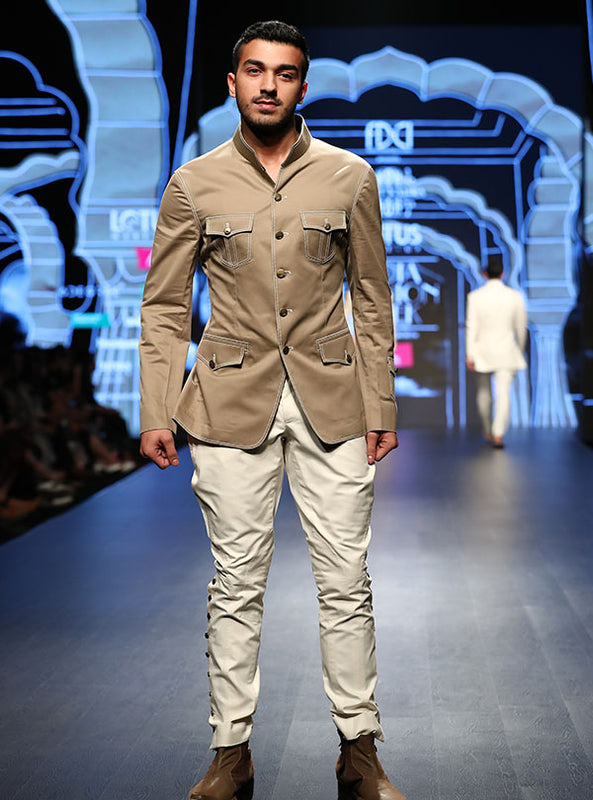 Cream Slim Fit Cotton Breeches w Side Button