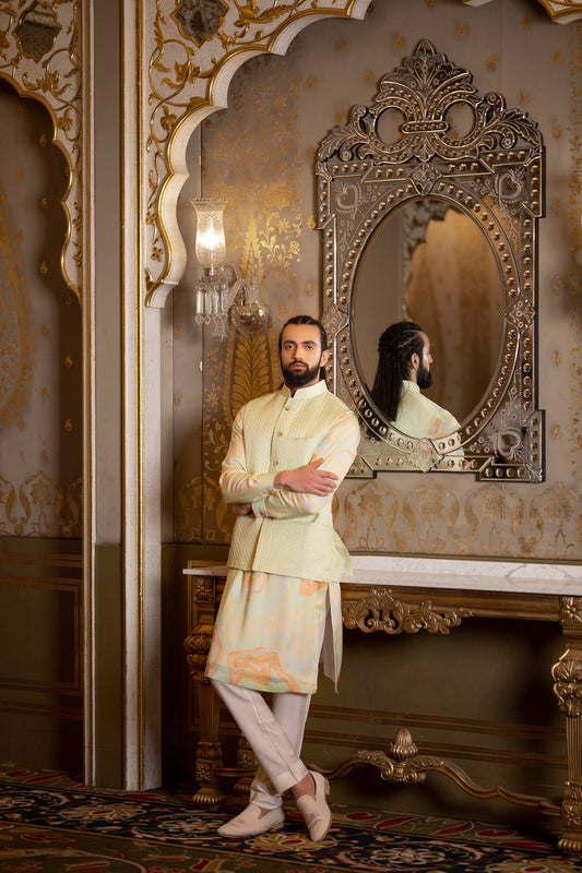 Mint Green Linen Silk Half Jacket