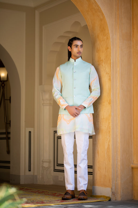 Aqua Linen Silk Half Jacket
