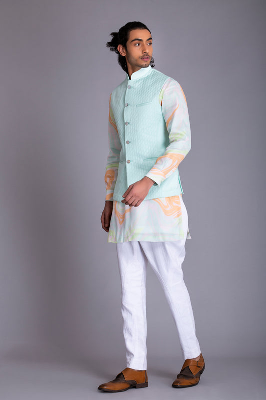 Aqua Linen Silk Half Jacket