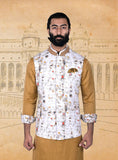 White/Multicolor Linen Geometrical Printed Half Jacket