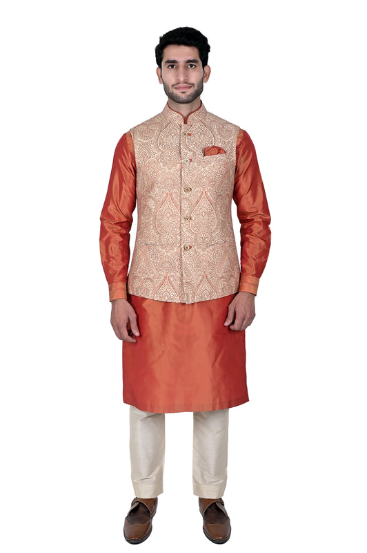 Beige Orange Embroidery  Half Jacket