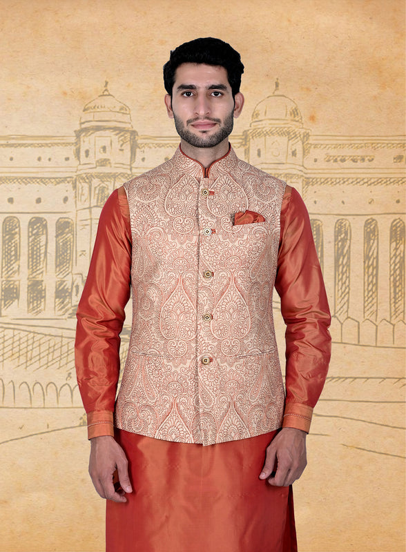 Beige Orange Embroidery  Half Jacket