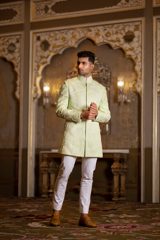 Mint Green Linen Indowestern