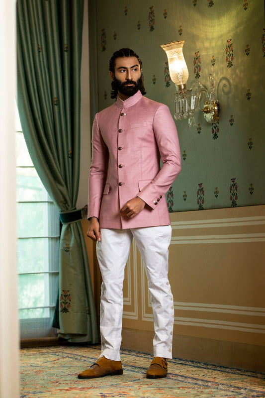 Pink Linen Feel Jodhpuri Bandhgala