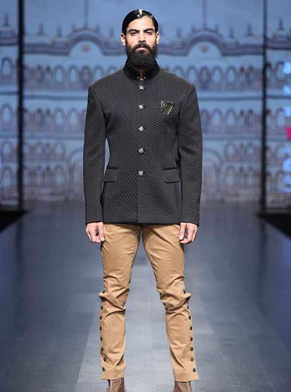 Black Quilted Jodhpuri Bandhgala