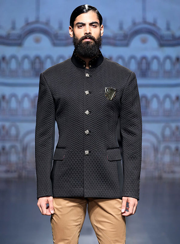 Black Quilted Jodhpuri Bandhgala