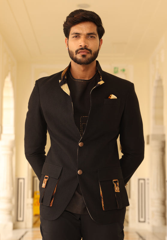 Black Dobby 2 Button Jacket