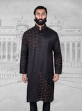 Black Linen Silk Embroidered Kurta