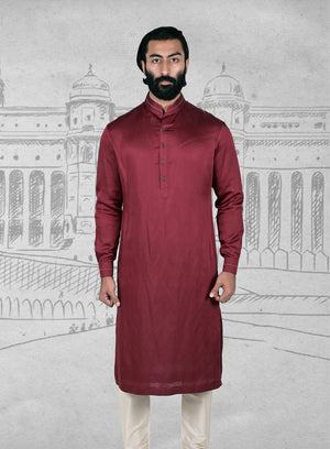 Maroon Linen Silk Kurta