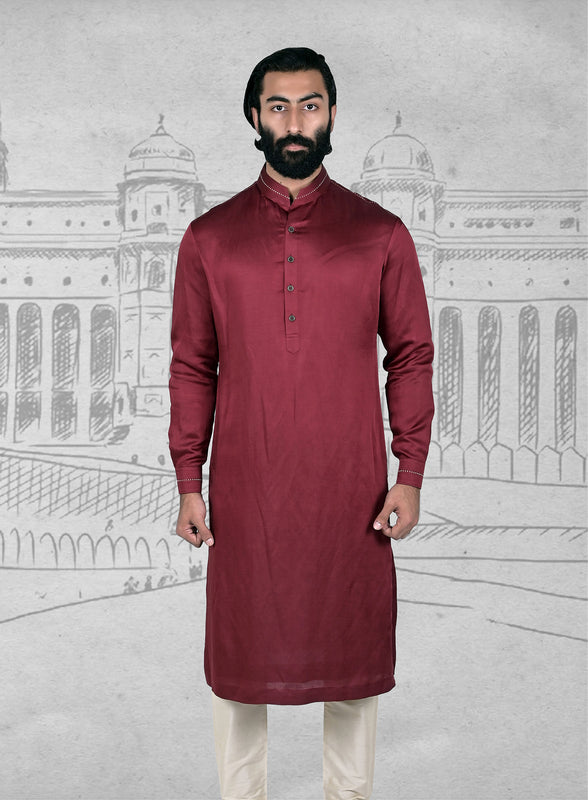 Maroon Linen Silk Kurta