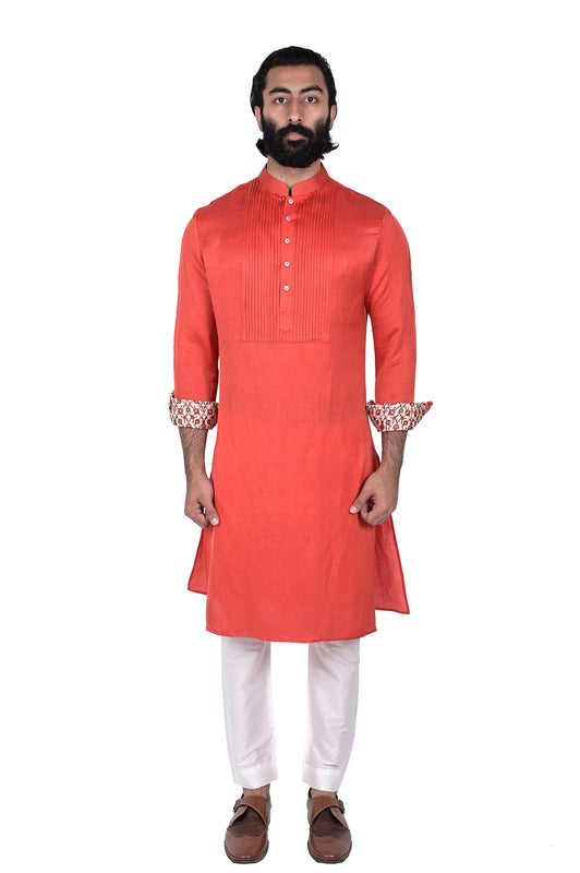 Orange Linen Silk Kurta