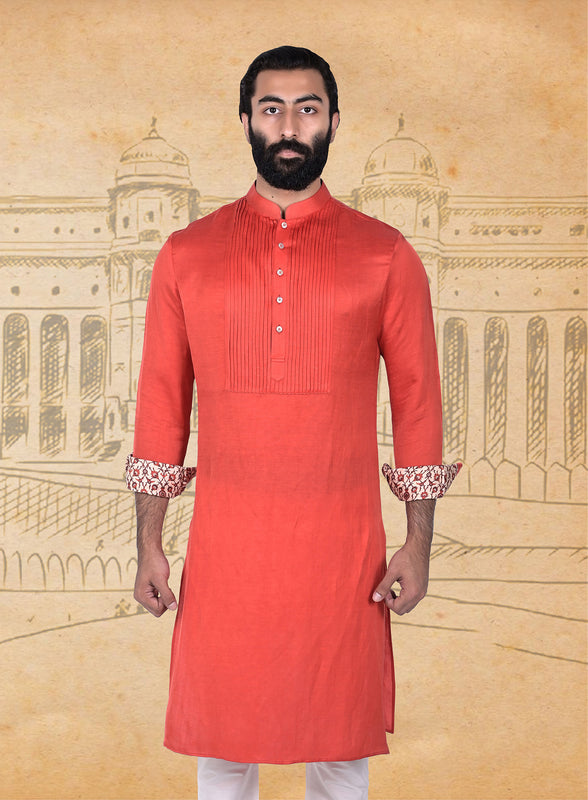 Orange Linen Silk Kurta