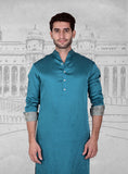 Turquoise Linen Silk Kurta