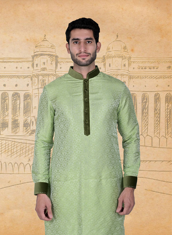Green Silk Brocade Kurta