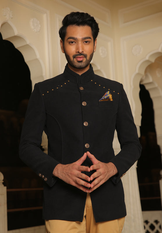 Black Velvet Jodhpuri Bandhgala