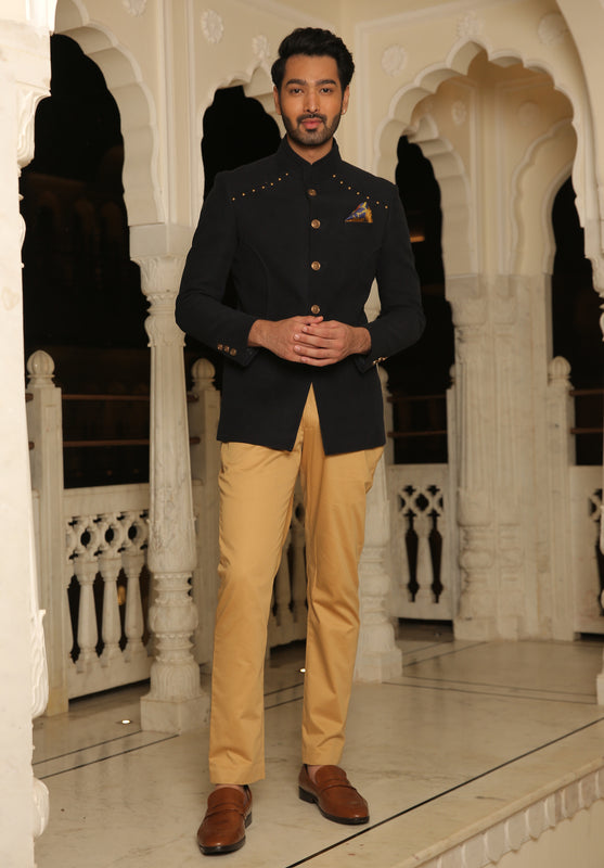 Black Velvet Jodhpuri Bandhgala
