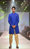 Royal Blue Matka Silk Achkan