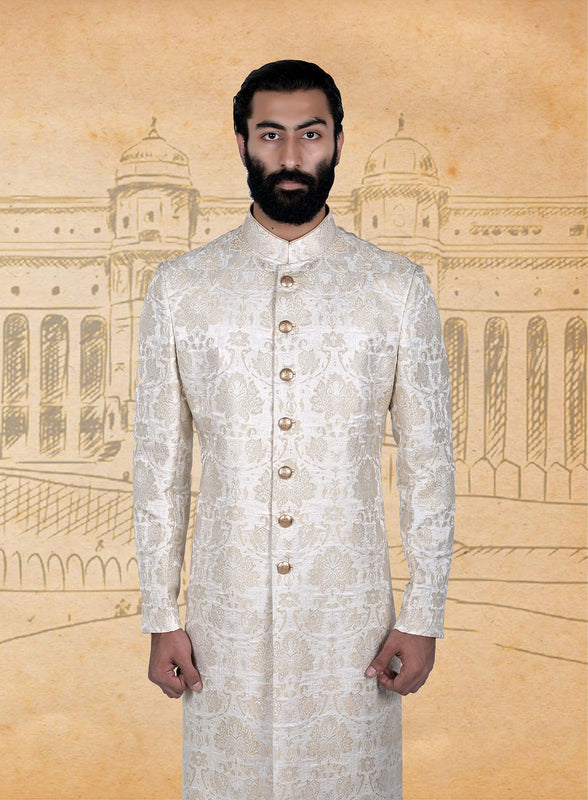 Cream Gold Brocade Sherwani