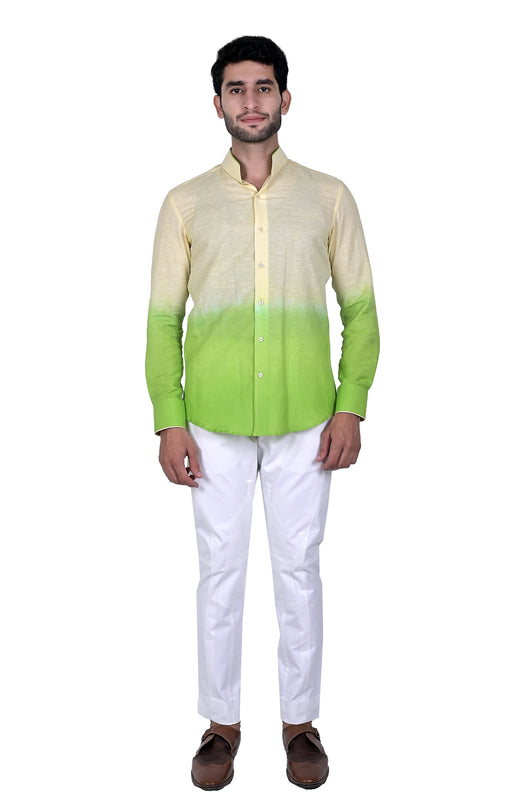 Cream Parrot Green Linen Ombre Shirt