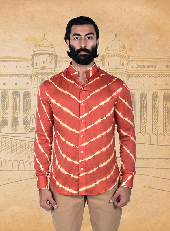 Orange Cream Silk Lehriya Shirt