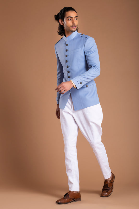 Blue Textured Jodhpuri Jacket