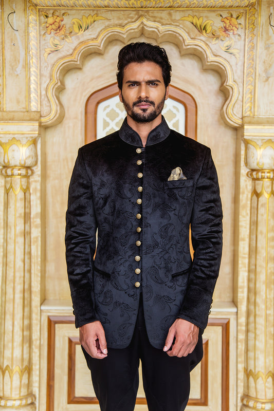 Black Paisley Velvet Jodhpuri