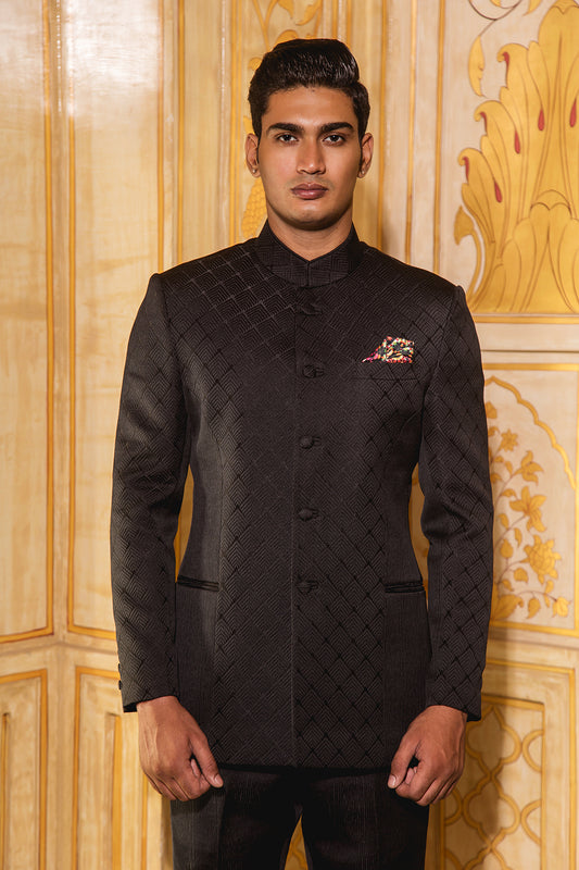 Black Embossed Jodhpuri Bandhgala