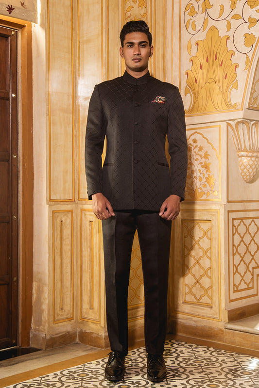 Black Embossed Jodhpuri Bandhgala