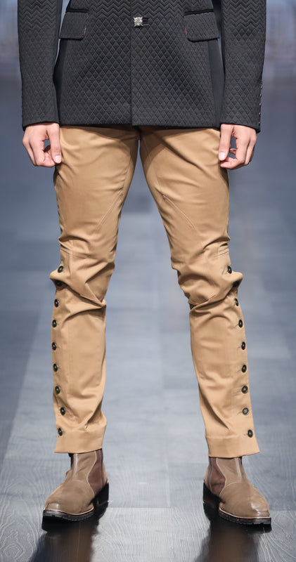 Beige Cotton Breeches w Side Botton