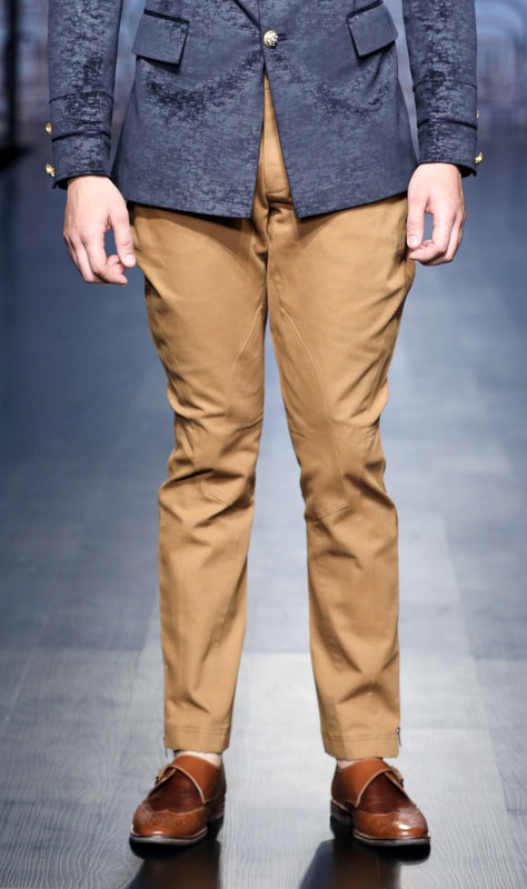 Tan Slim Fit Cotton Breeches w Side Zip