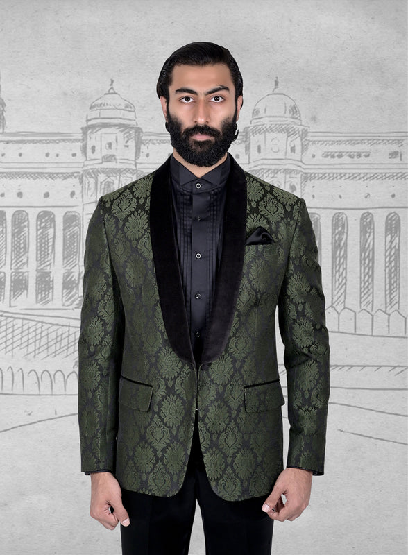 Black & Green Brocade Tuxedo